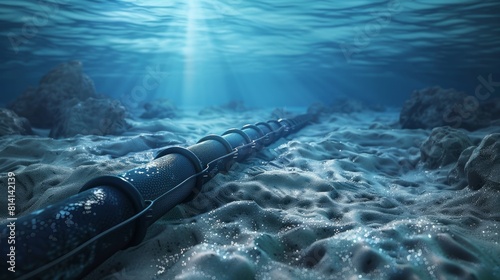 An image depicting a submarine internet communication cable laid across the ocean's seabed