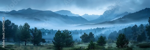 A foggy morning in Rocky Mountain National Park, A lovely view of the alpen glow on Longs Peak, Estes Park, Colorado realistic nature and landscape