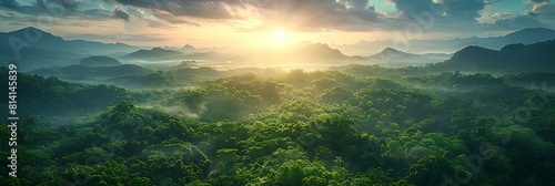 Aerial drone hyperlapse timelapse of beautiful tropical valley between mountains, The first rays of the rising sun break through the clouds and clouds, The last rays of the sunset hit the tree crowns