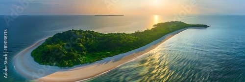 Aerial drone view of sandy island coastal scenery at Sibu Kukus Island or Pulau Sibu Kukus in Mersing, Johor, Malaysia realistic nature and landscape