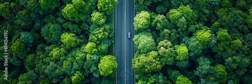 Aerial view asphalt road and green forest, Forest road going through forest with car adventure view from above, Ecosystem and ecology healthy environment concepts and background