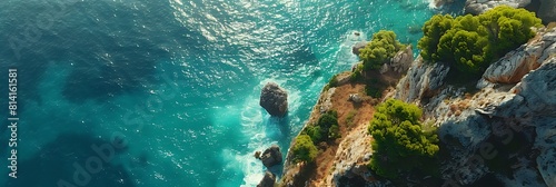 Aerial view of beautiful coastal cliff and seaside, Capri Island, Italy realistic nature and landscape