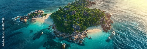 Aerial view of beautiful island at Seychelles in the Indian Ocean, Top view from drone realistic nature and landscape