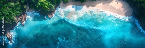 Aerial view of blue ocean with blue sky in Bali island, Indonesia realistic nature and landscape