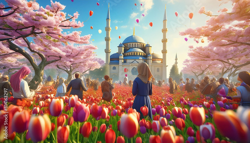 Community Celebrating Spring Time In İstanbul At The Time Of Ottoman
