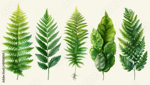 Illustration of a fern leafs evolution, educational graphic, detailed stages of growth, informative, natural cycle