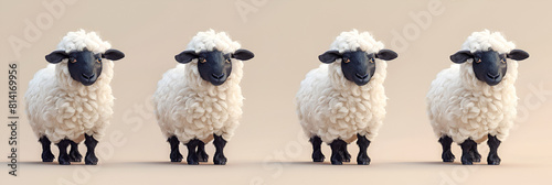 Cute Sheep Isolated on a Transparent Background, Paire of Lambs Valais Blacknose sheep standing on white 