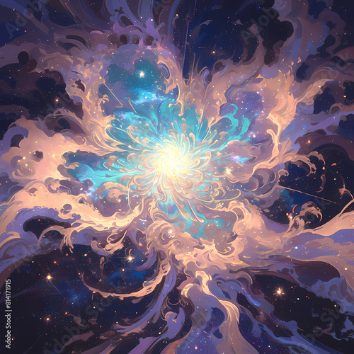 Vibrant Cosmic Vortex in Starlit Galaxy - A Visual Sensation for Imagination and Wonder.