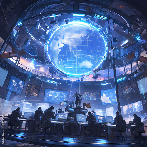 Experience the Future of Tech in this High-Tech Command Center. Powerful Holographic Display and Advanced Gadgets Await You!
