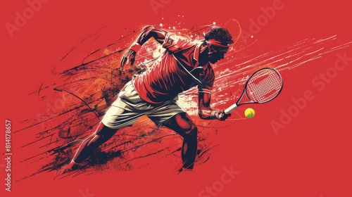 Tennis player on red background
