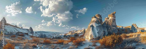 Landscape of rocks with unusual form in Goreme,Cappadocia, Turkey realistic nature and landscape
