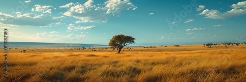 landscape of the African Savanna in the Masai Mara National Park in Kenya realistic nature and landscape