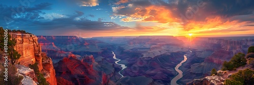 Landscape of the Grand Canyon with a bend in the river at sunset realistic nature and landscape