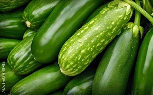Green zucchinis arranged in a row, soft natural light, clean background