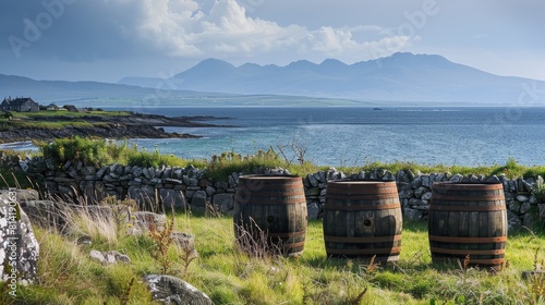 Casks and Barrels in a Whiskey distillery Islay in scotland