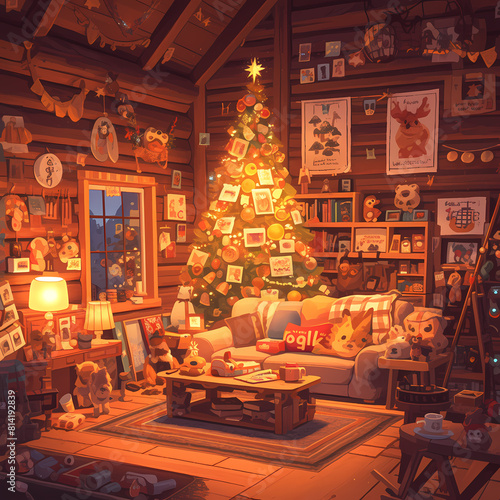 Enchanting Woodland-Themed Christmas Living Room Decoration with Festive Atmosphere