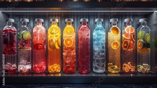 modern fridge showcases trendy electrolyte drink, featuring appealing design for a stylish hydration solution idea