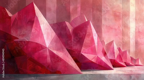 Vibrant pink geometric shapes, bold edges, popping against a soft background