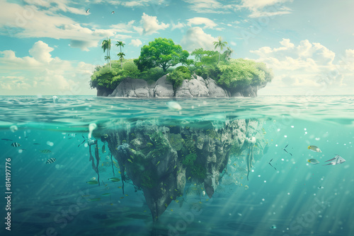 Floating Island in the Ocean