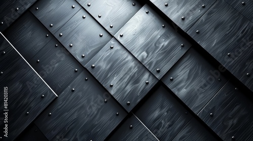 The image is showing dark metal plates with rivets.