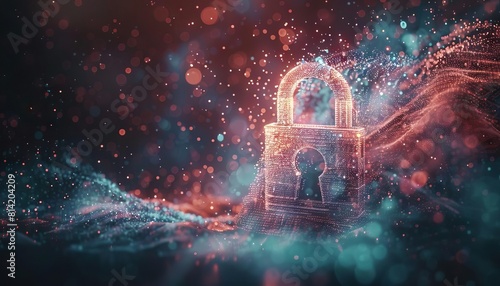 A dynamic image showing a padlock merging with digital pixels, illustrating the concept of data being locked securely