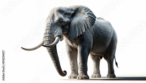 Photorealistic Profile of a Large African Elephant: Isolated Image Showcasing Huge Tusks, Trunk, and Ears
