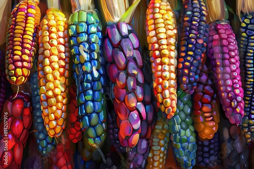 vibrant multicolor maize cobs bountiful harvest celebration digital painting