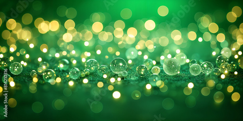 A close-up of bubbles with bokeh lights in the background, creating a blurred effect that adds depth to the scene.