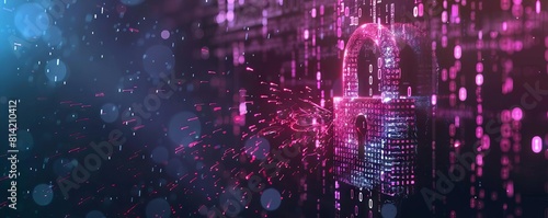 An animation of a digital lock breaking apart as malware infiltrates a secure system, with binary code raining in the background