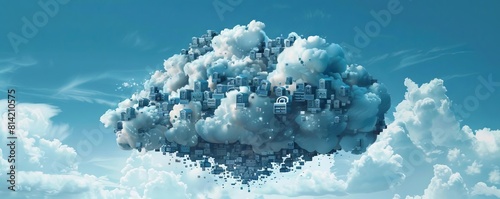 An artistic depiction of a cloud composed of thousands of tiny safes and locks, highlighting robust security