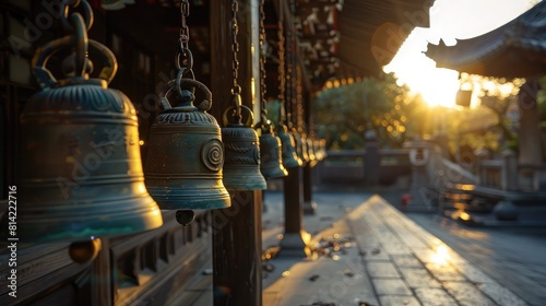 Temple bells ringing in the distance, marking the start of Buddhist holy day ceremonies.