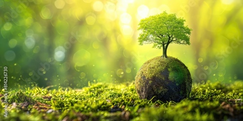 Tree in the moss with bokeh background, save world concept. 