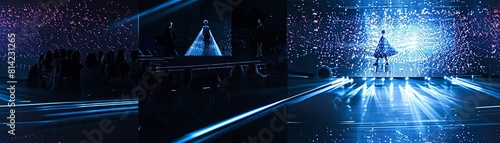 Design a holographic projection of a robot turning heads at the fashion show