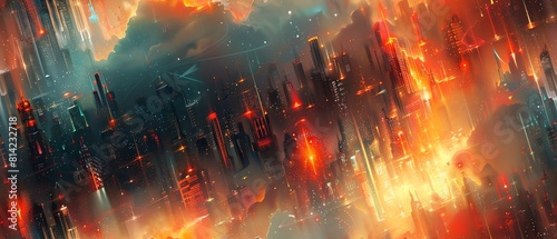Craft a digital masterpiece featuring intricate cityscapes in a sci-fi realm Integrate psychological themes that challenge perceptions Use advanced CG 3D techniques to twist tradit