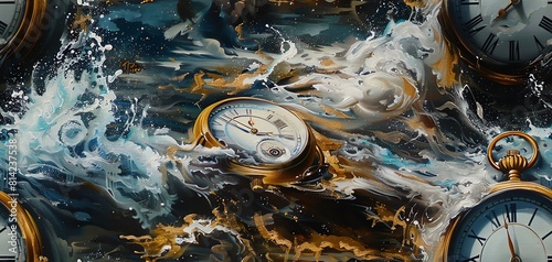 Capture the essence of Surrealism through a photorealistic oil painting of a melting clock placed at eye level