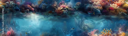 Transport viewers to a mesmerizing underwater world where surrealism reigns supreme Craft a panoramic vista teeming with otherworldly flora and fauna
