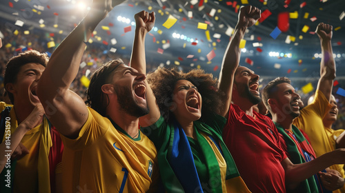 Brazilian Soccer Fans Cheering With Confetti