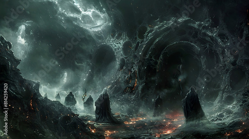 Cthonic Deities Commanding the Abyssal Underworld,Eldritch Energies Coursing Through the Malevolent Realm,Sinister and Eerie Atmosphere
