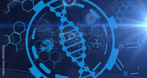 Image of dna strand logo over data processing