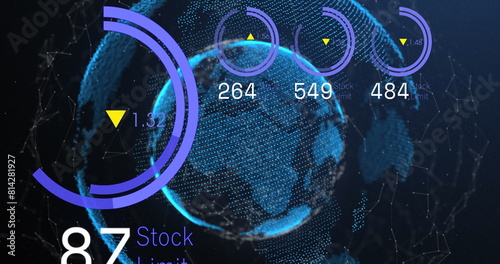 Image of loading circles with changing numbers over connected dots around globe