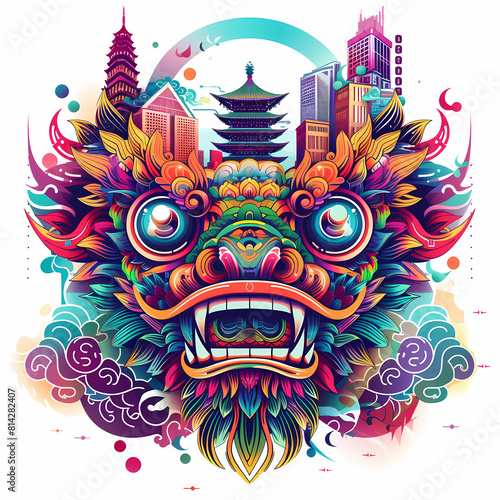 Chinese dragon head with colorful cartoon eyes