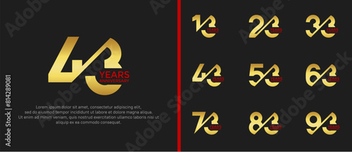 anniversary logo style set, gold and red color with slash can be use for celebration moment