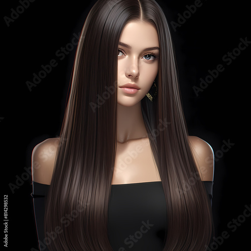 Beautiful Young Woman with Lustrous Hair and Chic Style for Stock Image Use