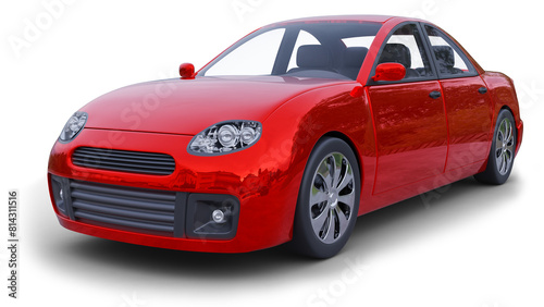 red car on transparent background and white background, 3d illustration