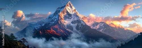 Mountain, a natural marvel, rises majestically into the boundless azure expanse, Located in a remote corner of the world, this enchanting peak stands as a symbol of untouched wilderness