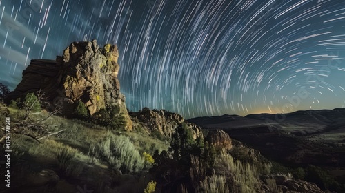 Star trails over the Black Rocks (an unconformity of Vishnu schist) at Moore Bottom in Ruby Canyon, Colorado