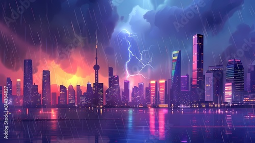 City skyline in the stormy landscape of a modern megapolis