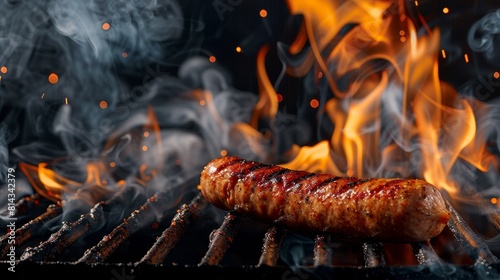 Sizzling summer cookout: Delicious sausages roast over hot coals, ready to be enjoyed