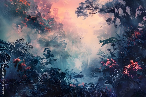 Enchanted Mystical Forest Teeming with Vibrant Ethereal Flora and Fauna