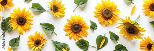 A collection of gorgeous sunflowers set against a white background, standing out in splendid isolation